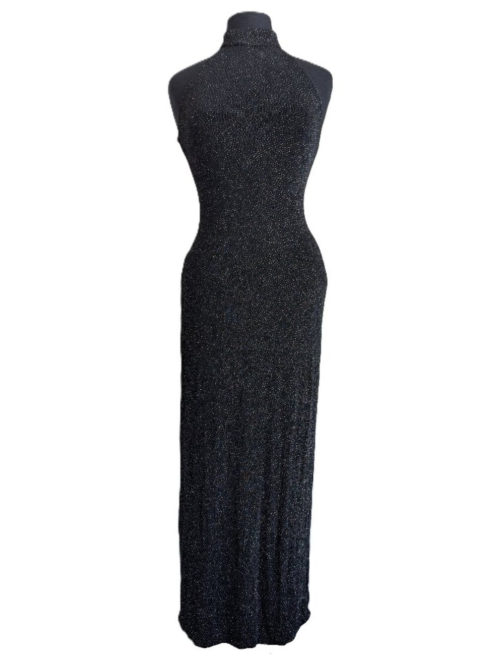 ALGO Black Glitter Dot Halter Maxi Gown | Size 10